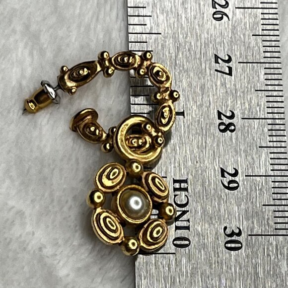 Vintage Gold-Tone Earrings With Faux Pearl Accents 2 Inches Long - Picture 5 of 7